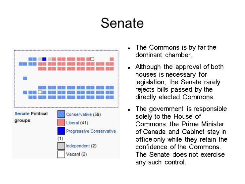 Senate The Commons is by far the dominant chamber.  Although the approval of